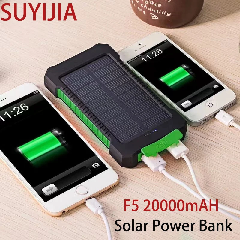 

Portable Solar Power Bank F5 20000mAh Suitable for Outdoor Wild Fishing Camping Fast Charging Powerbank with LED Lamp Compass