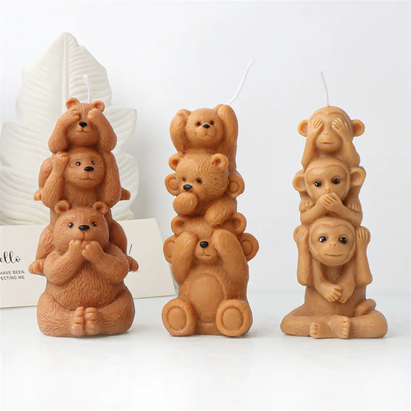 Little Bear Monkey Family Silicone Mold Gypsum form DIY Handmade Plaster Candle Ornaments Handicrafts Mold Hand Gift Making