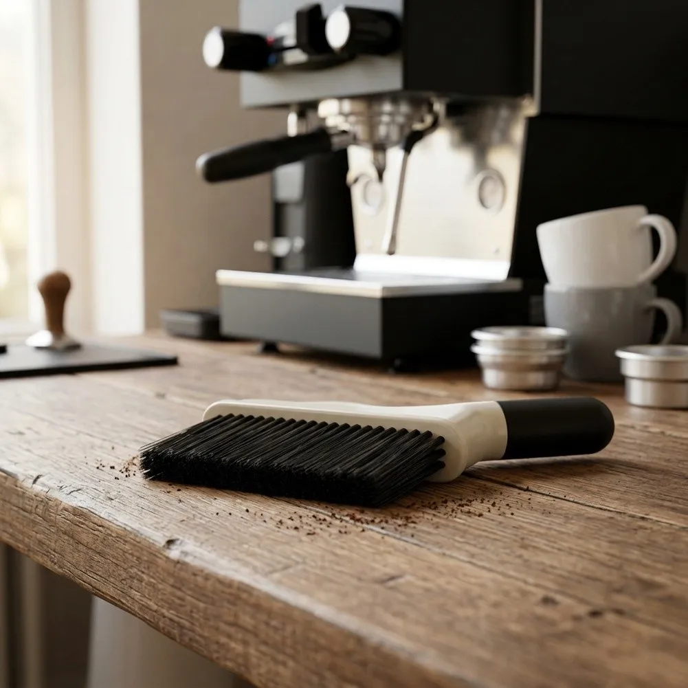 Multi Angle Coffee Cleaning Brush for Espresso Machine Portafilter and Grinder - Non Slip Handle Compact Design for Cafe Use