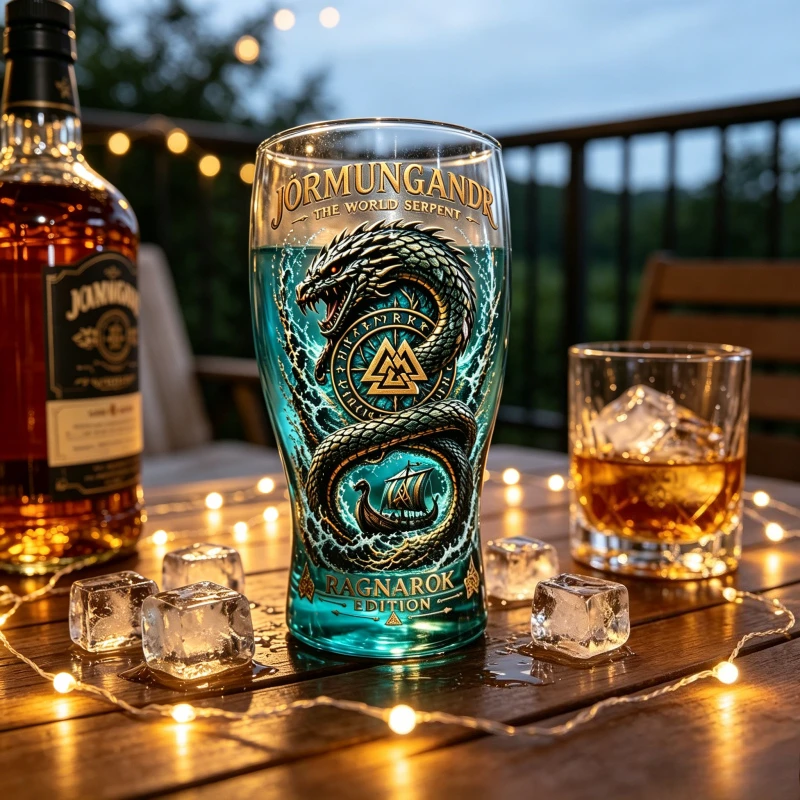 Jarra de Cerveza de Vidrio con Diseño de Serpiente Nórdica Jormungandr, Cristalería con Temática Vikinga, Decoración Gótica para Bar en Casa, Taza para Café