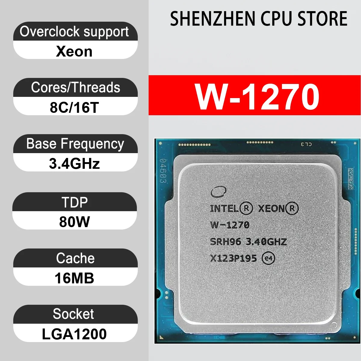 Intel Xeon W-1270 8 Core 16 Thread 3.40GHz 80W 16MB Cache 14nm LGA1200 SRH96 DDR4-2933 MHz Comet Lake W UHD Graphics P630