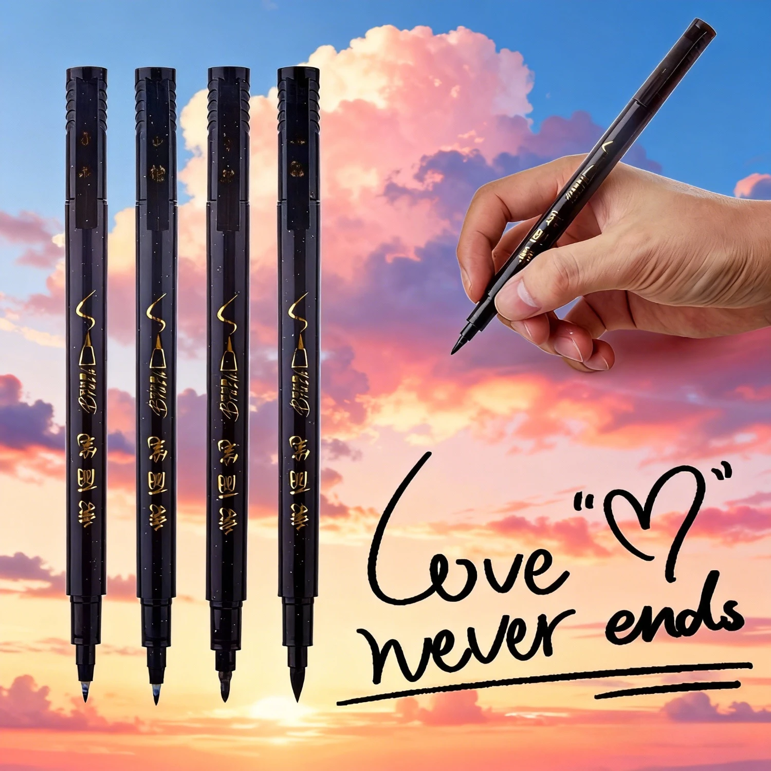 

4pcs Beautiful Pen Art Set, Special Soft & Hard Pens for Calligraphy Practice, Includes Pen Tips & Ink Addition Capability