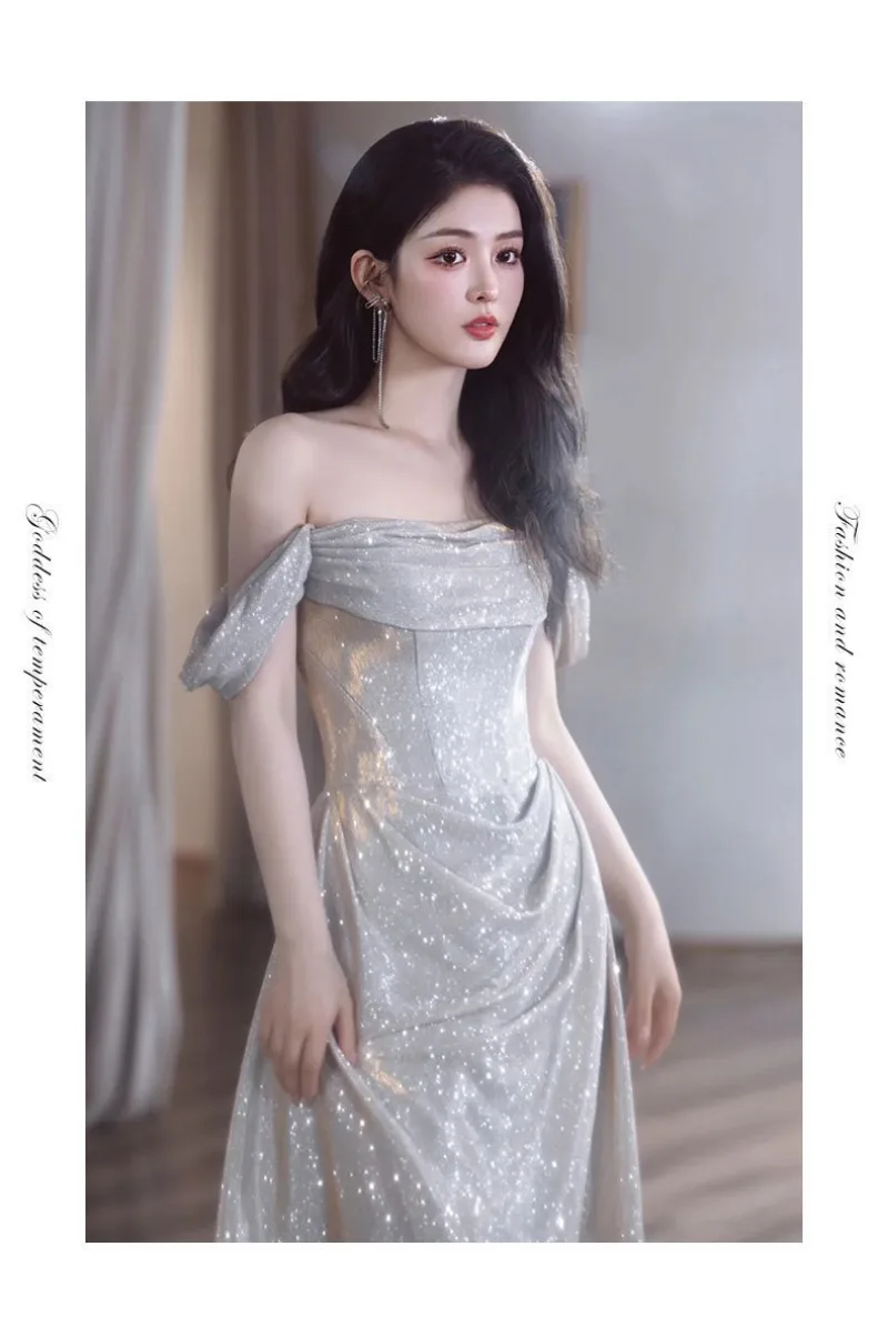 Sexy fora do ombro longo vestido de noite elegante lantejoulas vestidos de baile moda sem alças festa de casamento formal ocasião vestido 2025 novo