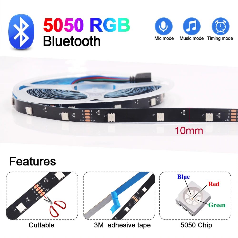 5V USB RGB LED Strip Light Bluetooth APP 28 44 Key Remote Control 5050 30LED Flexible Ribbon TV Backlights Party Game Decoration