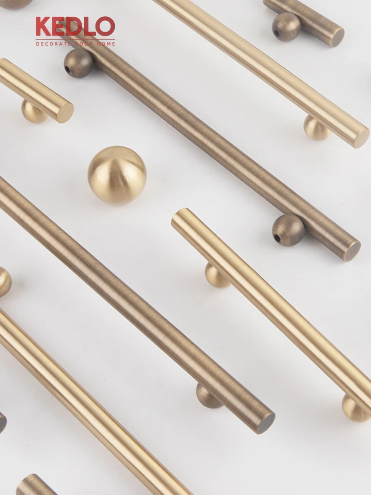 KEDLO Massiver Messing-Kugelgriff, Moderner Luxus-Ziehgriff für Küchenschränke, Antiker Messinggriff, Schubladengriff in Gold – Detail 4