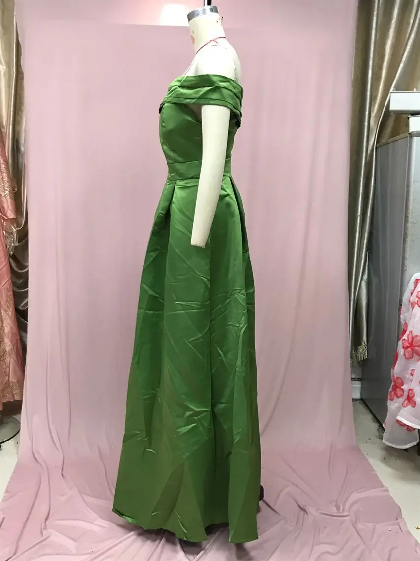 Ladies' One Shoulder Satin Woman Female Evening Dresses Birthday Party, Fluffy Dress, Green Slit Sexy  Multi Color Off Shoulder