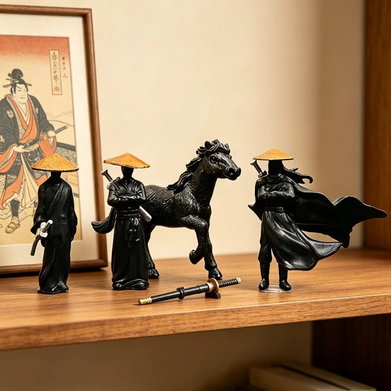 Antike japanische Samurai-Krieger-Miniaturfigur aus Kunstharz für Zuhause, Schreibtisch, Autoinnenraum, Büro, Kunstdekoration, Geschenk, dekorative Figuren