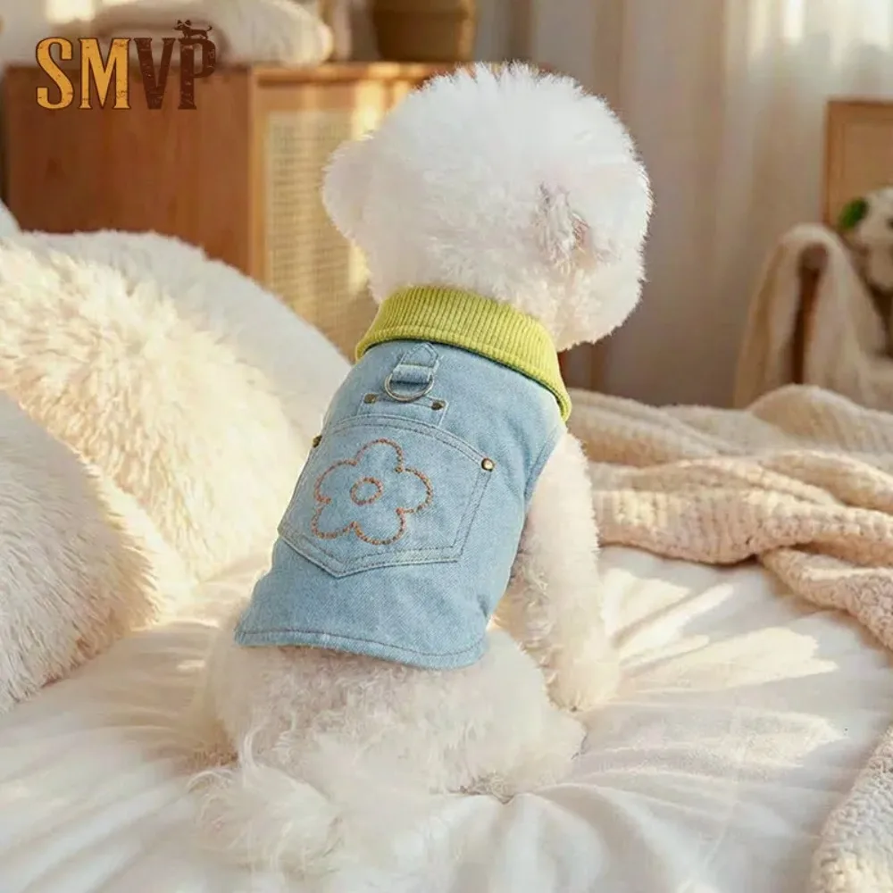 

Dog Clothes 2026 New Spring Collection Small Dog Summer Outdoor Casual Floral Vest Denim Harness Vest