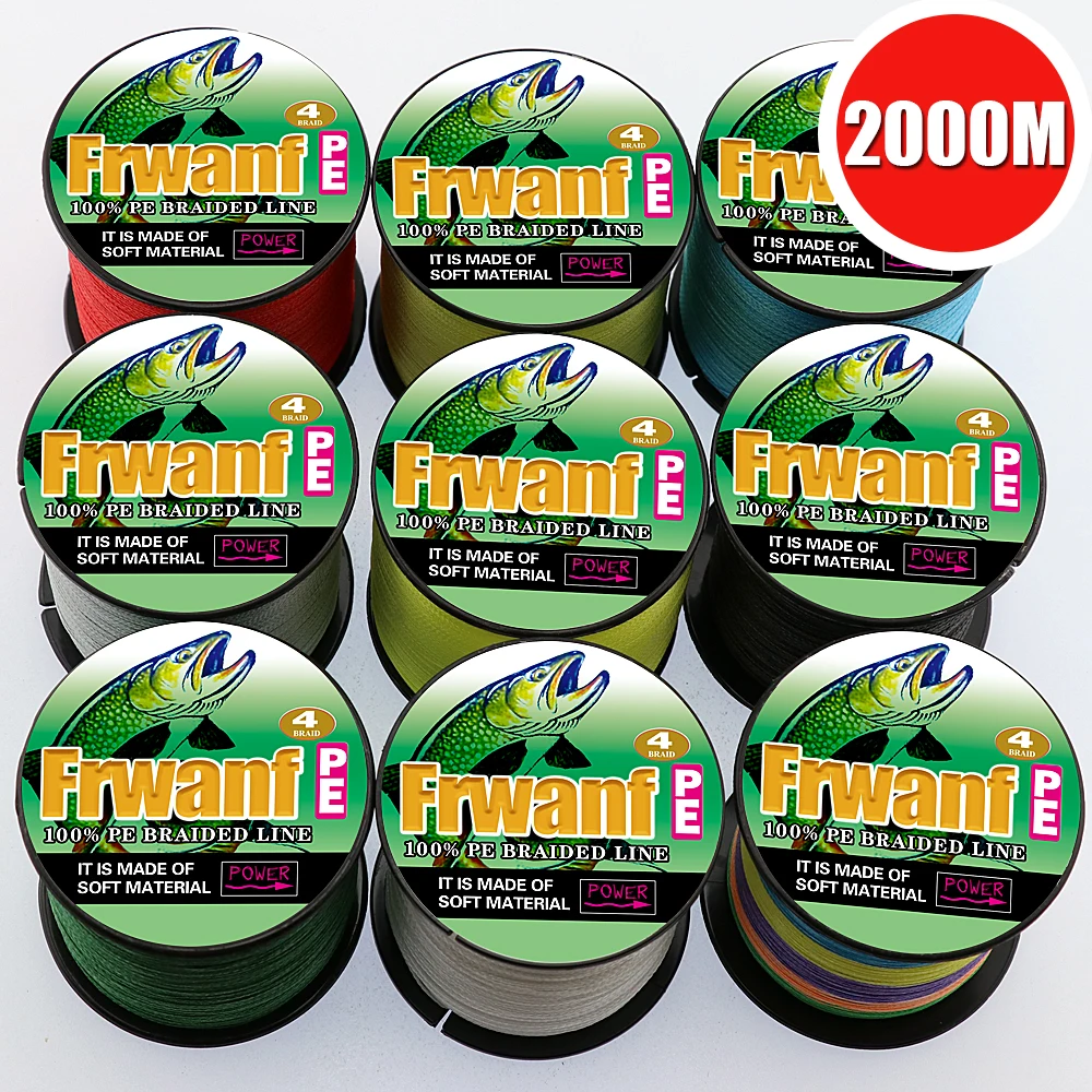 Frwanf 2000M 4 Strand Braided Fishing Line Multicolor Super Strong 4 Wire Multifilament Fishing Line Saltwater Thread 6 100LB