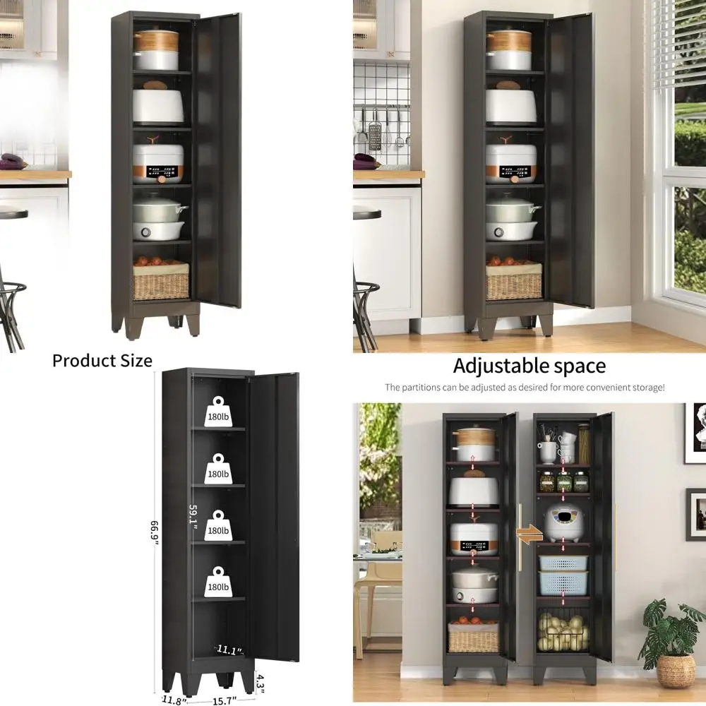 

70 высоких металлических шкафов для хранения с 1 дверью и 4 регулируемыми полками для кухонной кладовой, столовой, гостиной и ванной комнаты