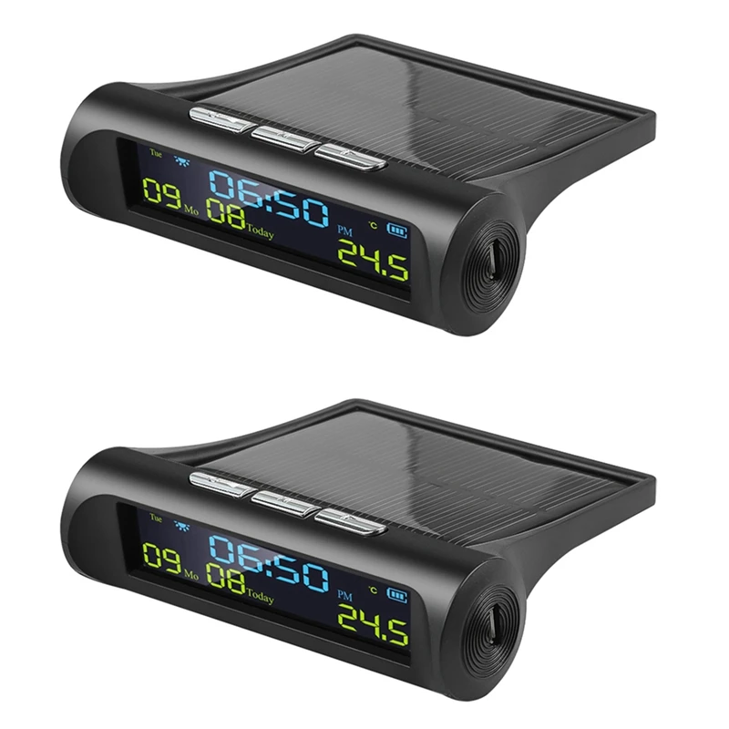 2X Car Solar Digital Clock With LCD Time Date In-Car Temperature Display For Outdoor Personal Car Part Decoration A