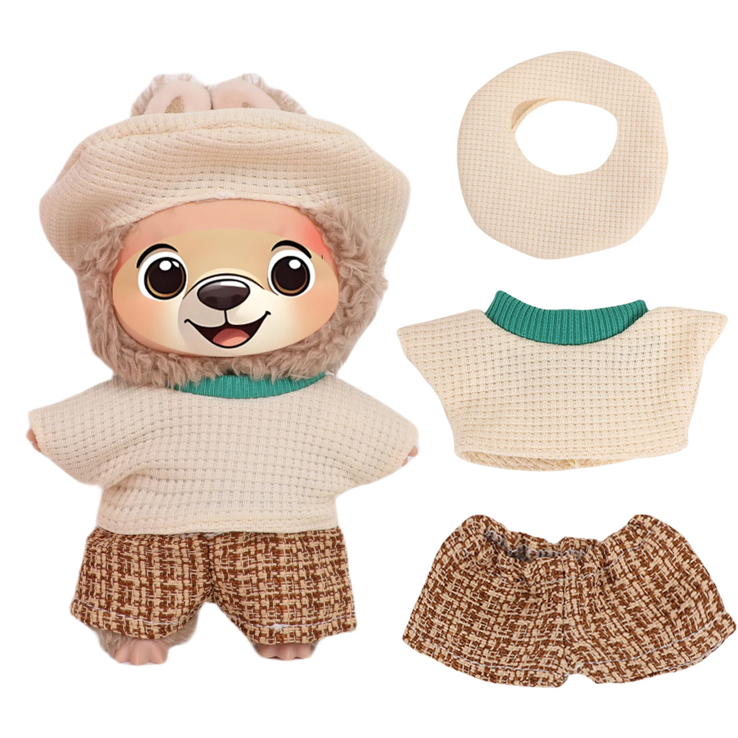 

For 17cm Labuabu Doll Clothes Set Lovely Knit T-shirt+ Hat + Pants Suit Outfit For V1 V2 LABUABU Dolls Accessories Cotton Toy