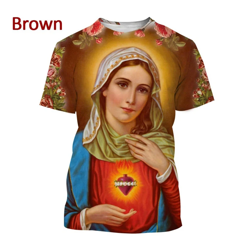 3D Christ Jesus Virgin Mary Printed T Shirt God Of Mother Graphic T-shirts Kid Fashion Short Sleeves Harajuku Clothing Tops Tees