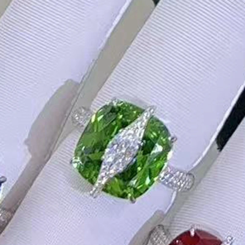 KQDANCE 925 Silver Cushion Cut Sapphire Blue Red Green Crystal Gemstone Necklace Earrings Rings Women Wedding Party Jewelry Set view 6
