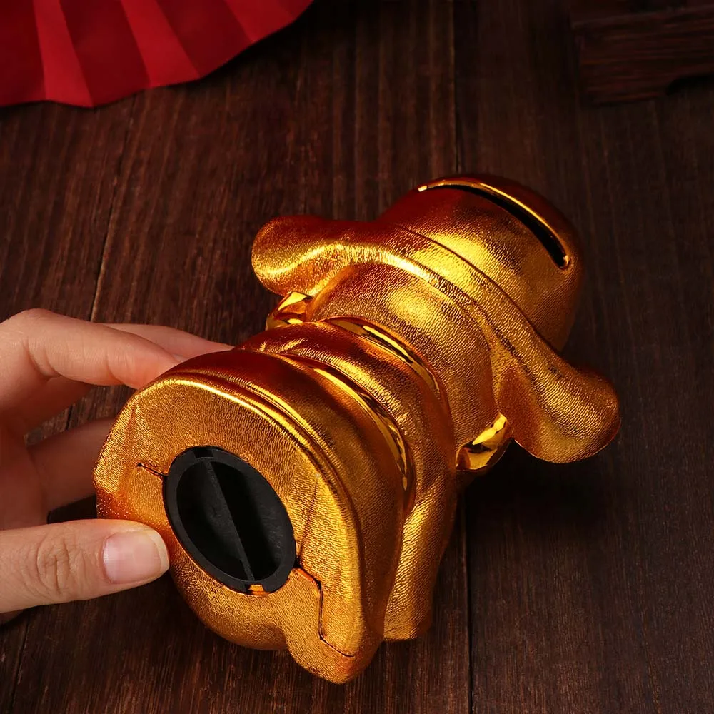 Gold Cartoon Piggy Bank Good Luck Thickened God of Wealth Coin Jar Durable Anti-fall Coin Saving Box New Year Celebration