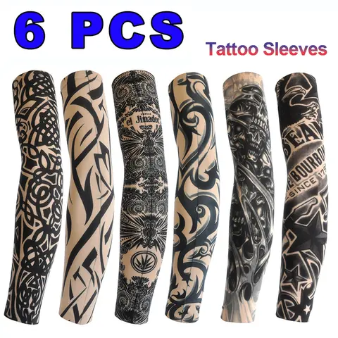 6 PCS Tattoo Sleeves Unisex Summer Cycling Sun Protection Arm Covers Beach Driving Fishing Breathable Nightclub Elastic Sleeves
