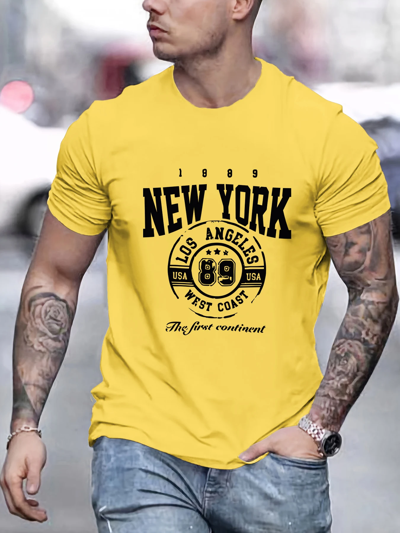 

New York Los Angeles West Coast Printing Man T-Shirts Summer All-Match Clothes Casual Cotton T Shirt Loose Soft Short Sleeve