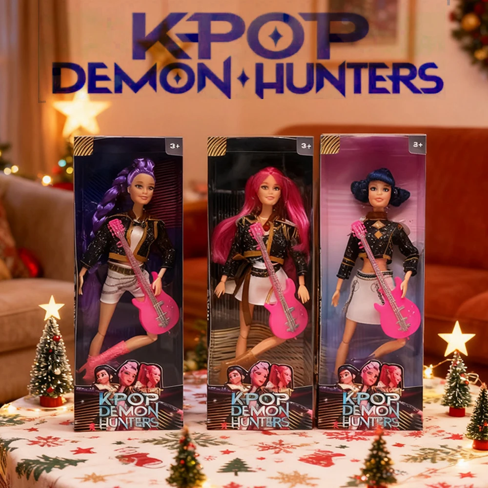 

K-Pop Demon Hunters Fashion Doll Premium Plastic Material with Pink Guitar Desktop Decoration X-mas Gift for Kids & K-Pop Fans