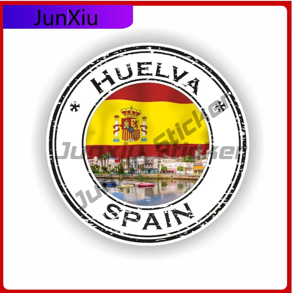 

Huelva Spain Seal Trendy Motorcycle Fade Resistant Vinyl Sticker Pattern Round Cool Motorcycle Bumper Weatherproof Decoration