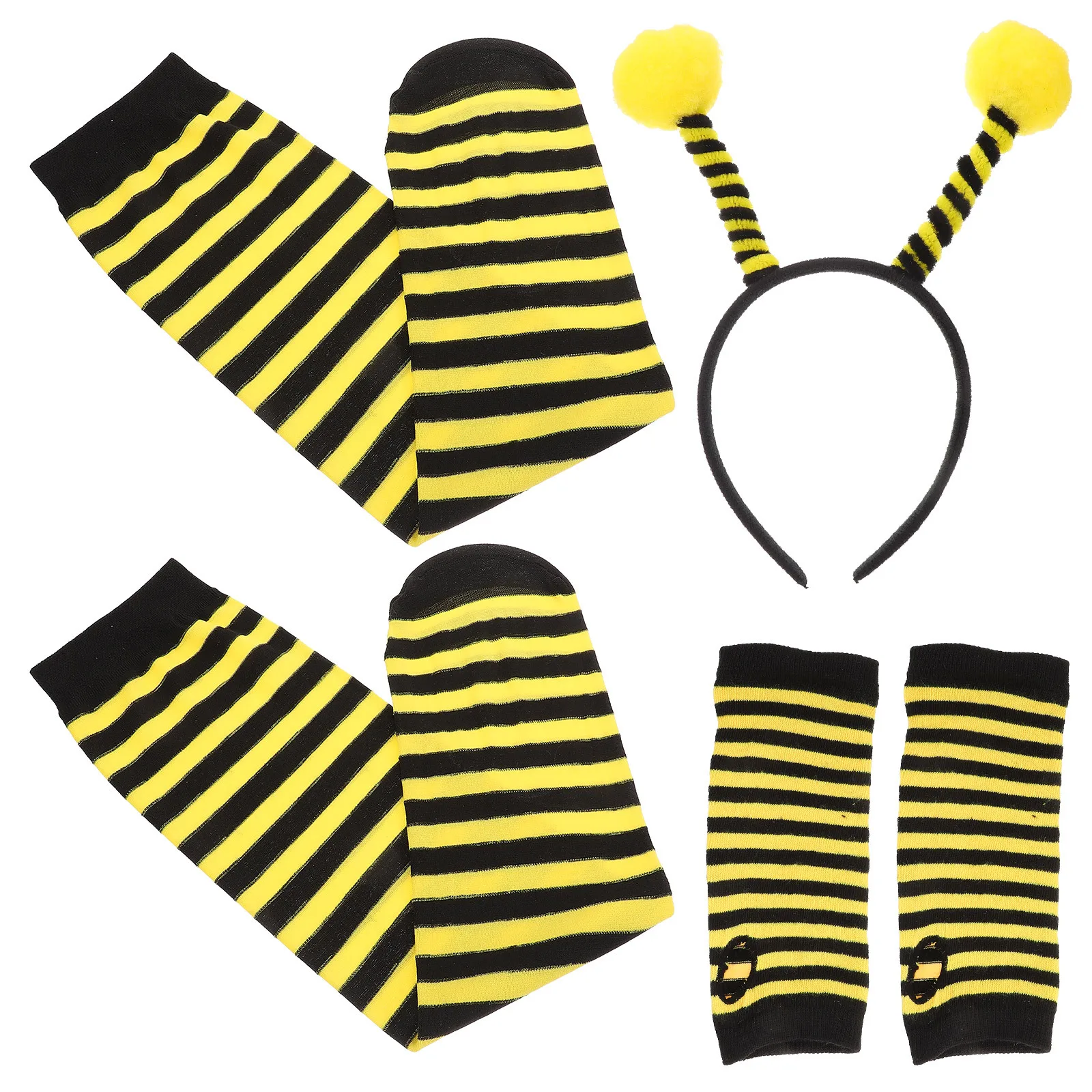 

1Set Bee Costume Kit Kid Bee Cosplay Headband Striped Long Gloves Stockings Stage Party Supplies Children Costume