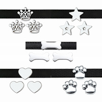 10PC/lot Hole 10MM Heart Crown Plain Dog Cat Paw Bone Slide Charm Fit For 10mm DIY Leather Wristband Bracelet Keychains