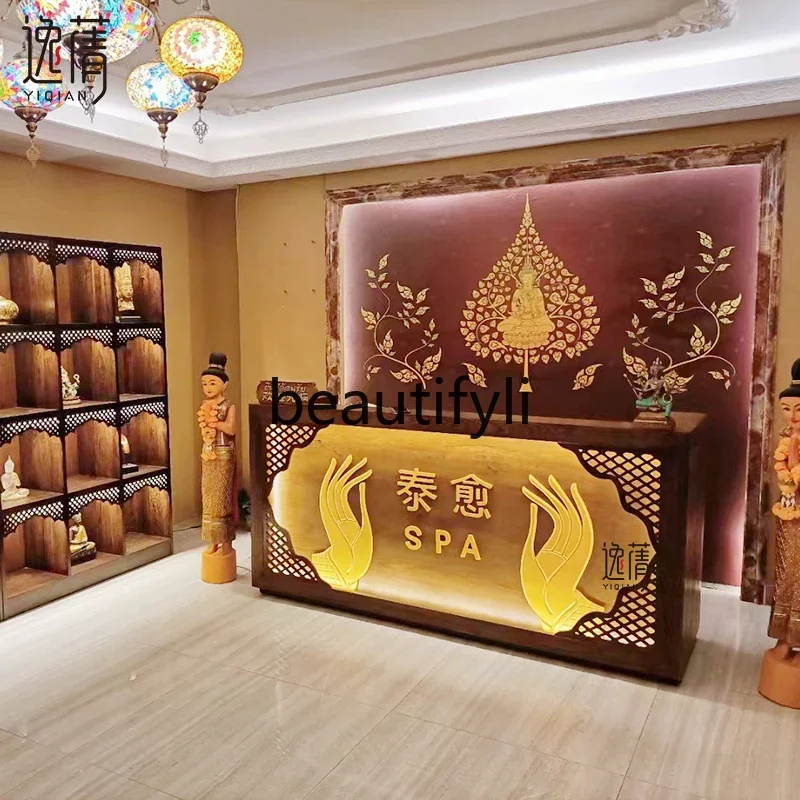 E1001 ss เคาน์เตอร์แคชเชียร์สไตล์เอเชียตะวันออกเฉียงใต้เท้าหูทําความสะอาด Shop Wellness Center นวดคลับบริษัทเคาน์เตอร์บาร์ด้านหน้า