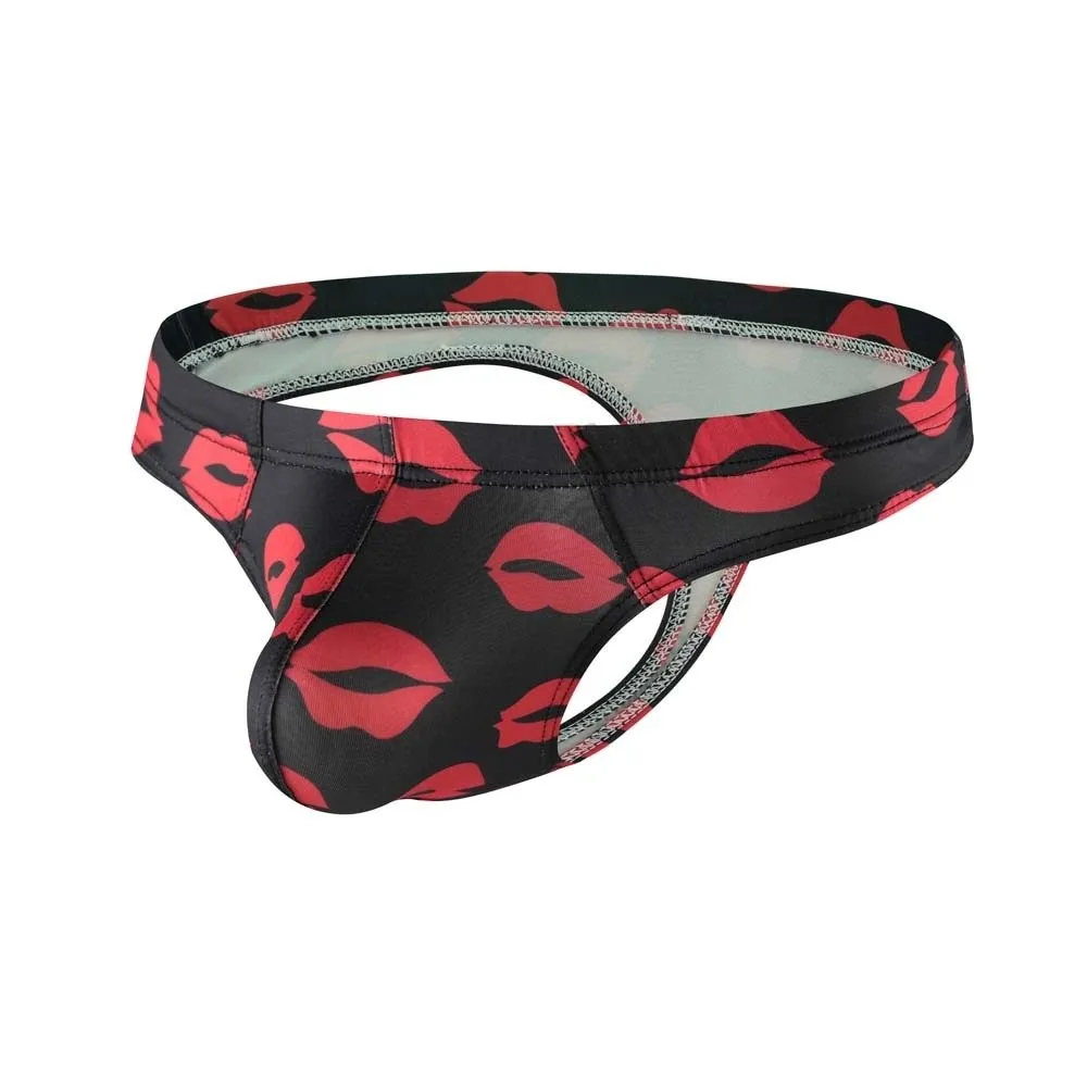 Breathable Ice Silk Men Lip Pattern Thongs Low Waisted Lingerie Male Briefs Red Lip with Mouth Print Underpants Sports