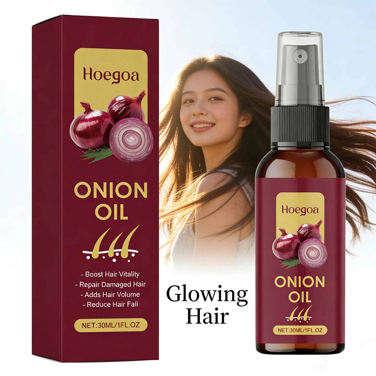 Red Onion Hair Growth Oil Boost Regrowth Prevent Loss Increase Luster Repair Damaged Nourish Scalp Promote Thicking Hair Spray
