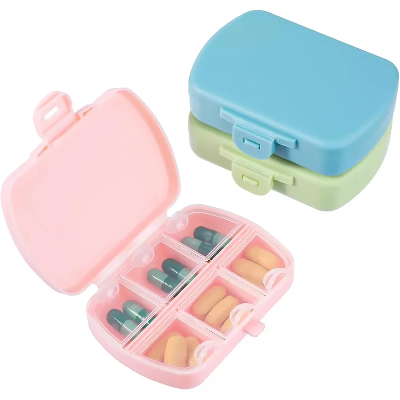 3 Pack 6 Compartment Pill Box Travel Pill Organizer for Pocket Purse Daily Pill Case Small Pills Container Portable Organizer