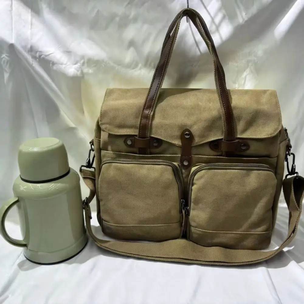 Canvas Shoulder Bag For Men Vintage Crossbody Messenger Large Capacity Durable Laptop Briefcase Travel School Pack