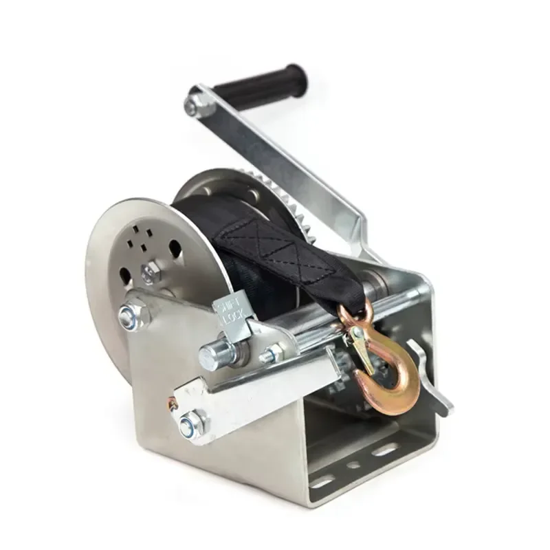 3200LBS Manual Hand Winch Heavy Duty Boat Trailer Anchor Winch With Webbing Strap For Marine Off Road Recovery Towing Gear