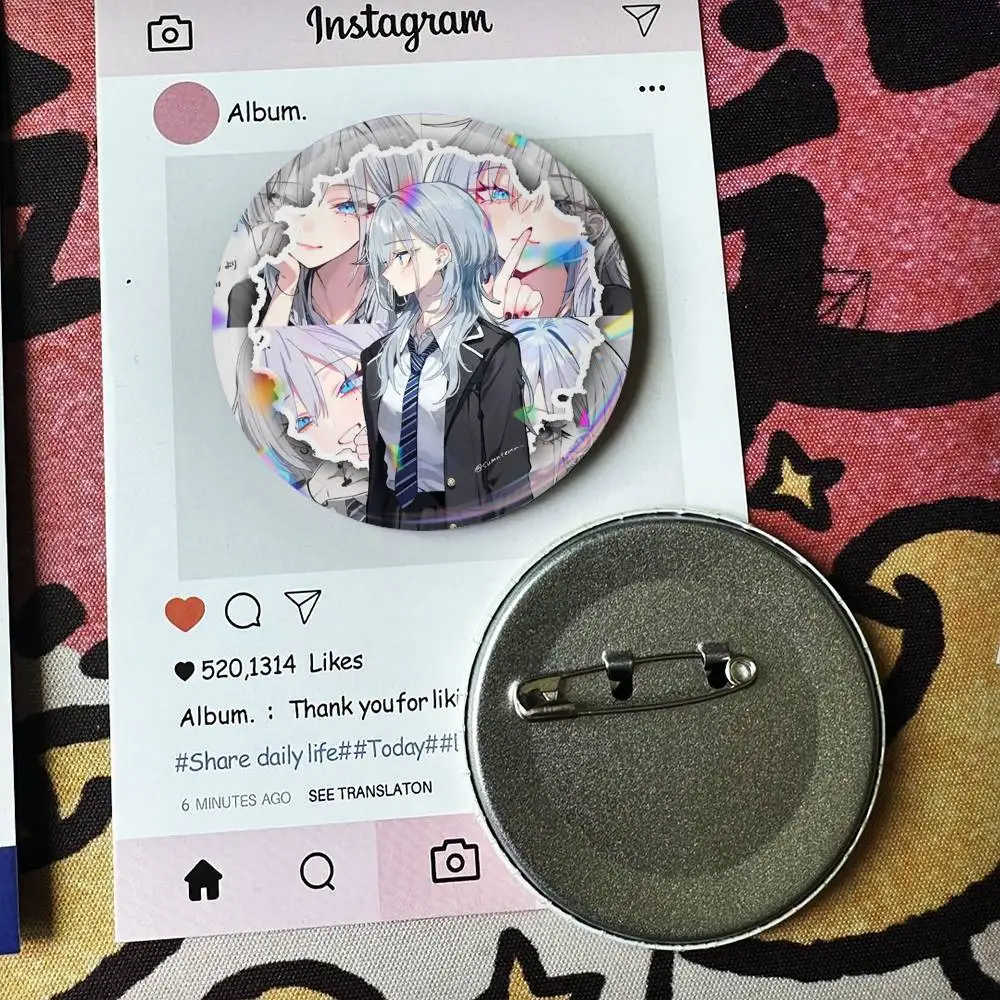 Haimiya Senpai Wa Kowakute Kawaii  Laser Badge Applicable For Backpack Clothes Hats Decor Creative Accessories