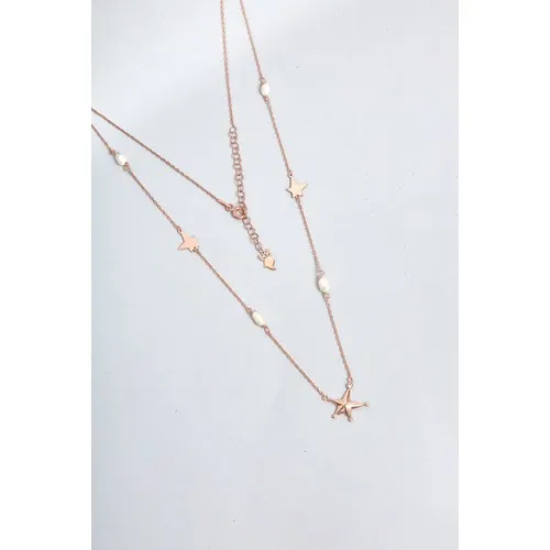 So CHIC Pearl 18 Set Rose Gold Plated Silver Star Chain Necklace