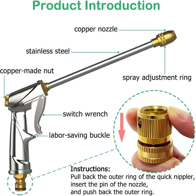 Opryskiwacz ogrodowy Wytrzymała metalowa mosiężna dysza wysokociśnieniowego węża wodnego Regulowany pistolet natryskowy do podlewania roślin