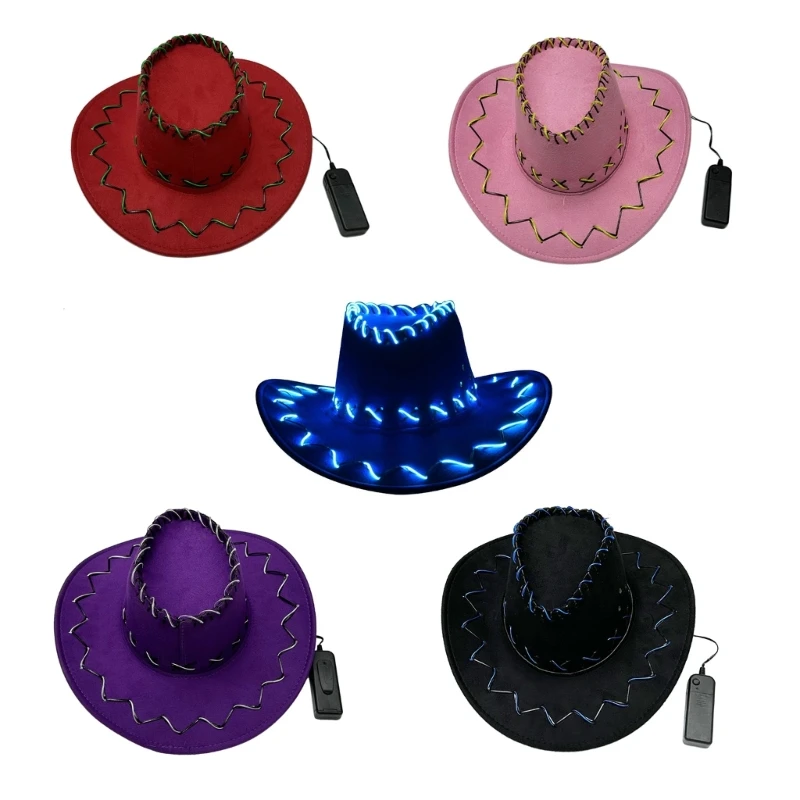 LED Flashing Cowboy Hat Western Top Hat Luminous JazzHat Headwear Women Accessories Props Hat Halloween Party Supplies