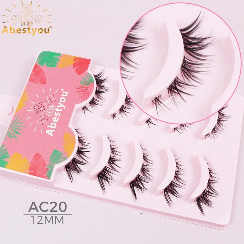 アベストユー 5ペア ショート インビジブル クリアバンド キャットアイ フェイクミンク ラッシュ 5-12mm ナチュラル 薄い 軽い ウィスピー 再利用可能 フルストライプ つけまつげ