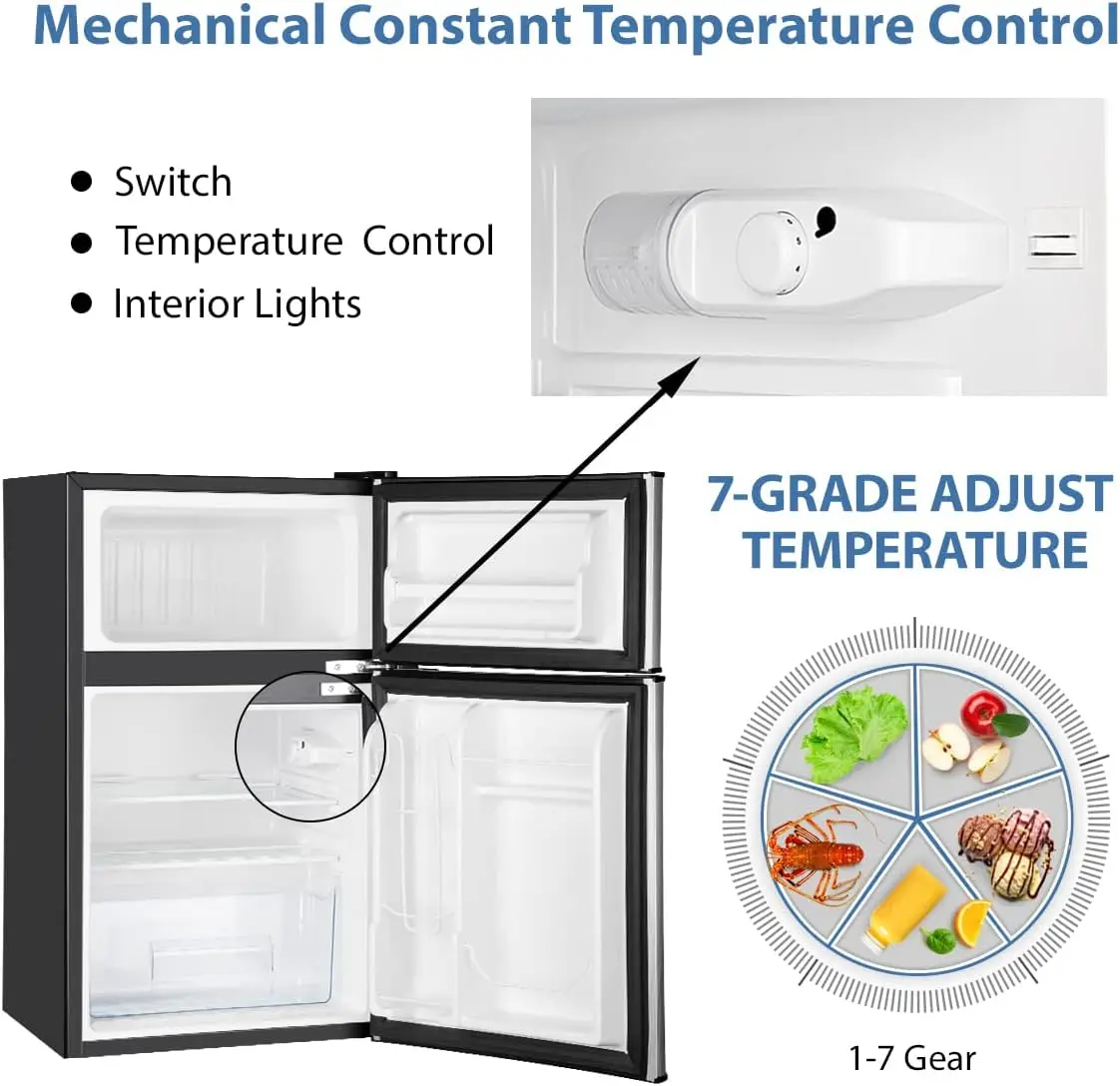 冷凍庫付きミニ冷蔵庫、2つのドア、寝室、寮、オフィス、アパート、食品貯蔵、3.2 cu.ft