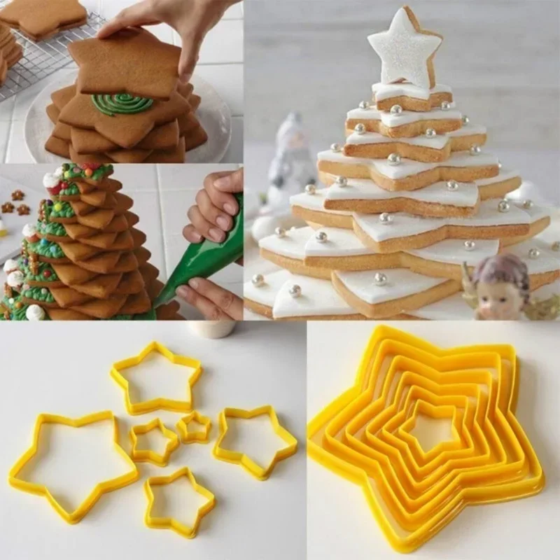 6 Pcs/Set 3D DIY Pentagram Christmas Tree Cookies Cake Cutter Mold Set Baking Tool For Christmas Day Cookie Cutter Set