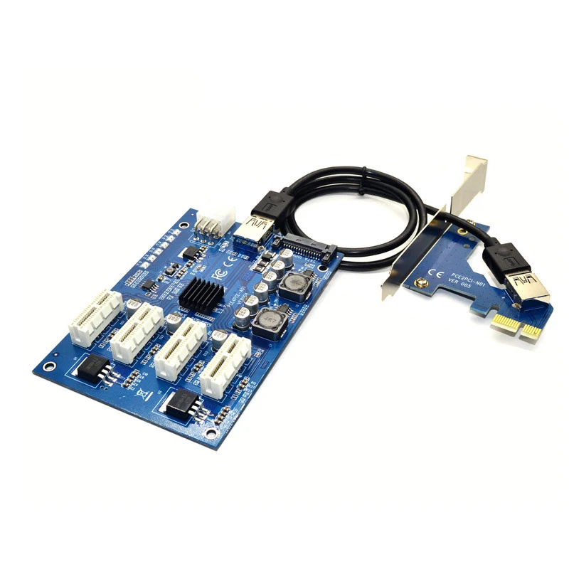 Imagem -06 - Pci-e x1 para 4pci-e X16 Kit de Expansão a Porta Pci Express Switch Multiplicador Hub 6pin Sata Usb Riser Cartão para Mineração Btc Mineiro