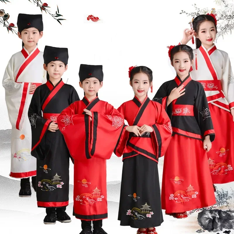 

Детский костюм для косплея в стиле Ханьфу: повседневный наряд для выступлений, платья, одежда для мальчиков, подростков, на День защиты детей, старинный сценический костюм, комплект для малышей