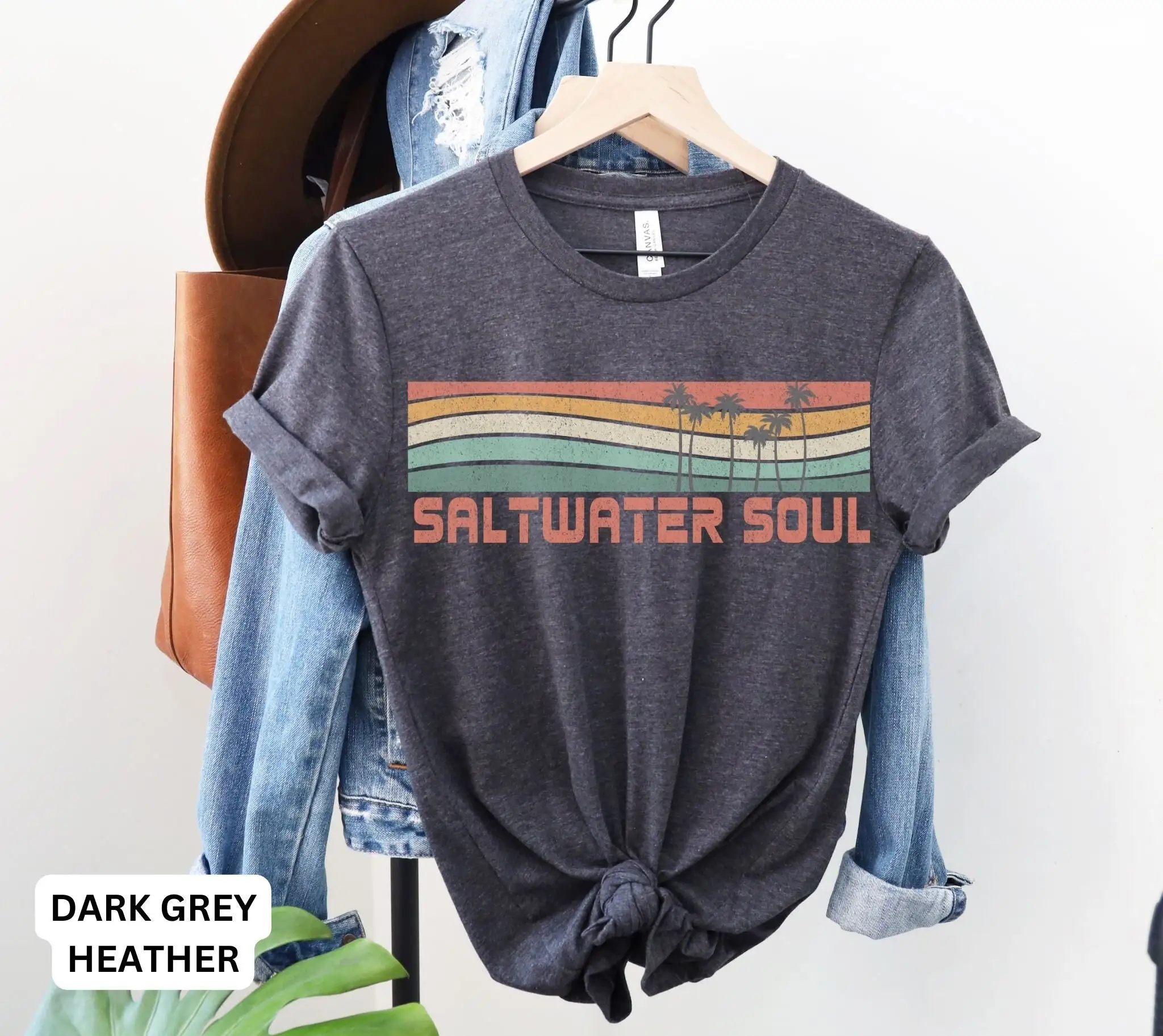 Saltwater Soul Surf T Shirt Vacation Ocean Beach Trip Cruise Salt Water Stay Salty Vibes