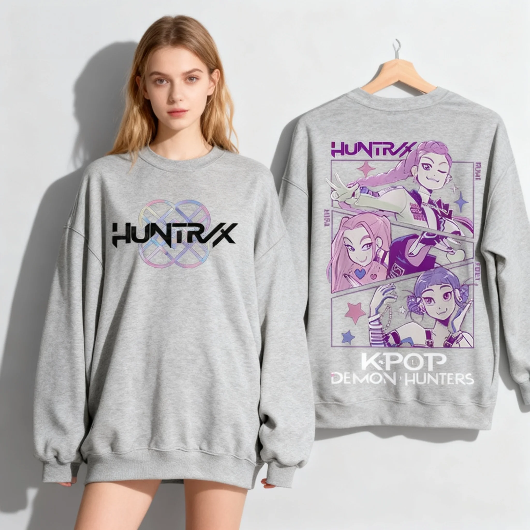 

Осенне-зимняя толстовка с круглым вырезом KPOP Witch Hunting Group, модная уличная большая женская толстовка для взрослых и детей в одном стиле