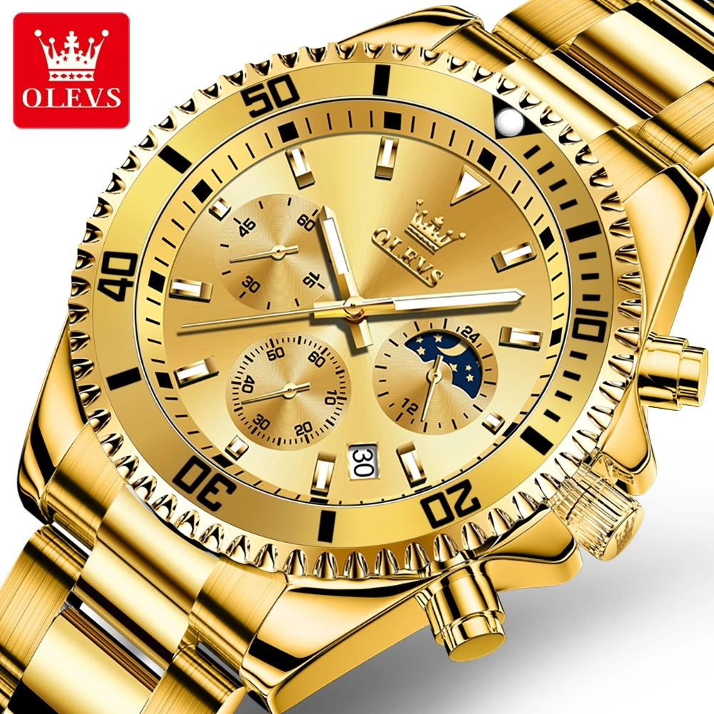 OLEVS 2870 reloj para hombre 42,5mm esfera grande cronógrafo fase lunar relojes deportivos impermeables reloj de cuarzo de moda Original para