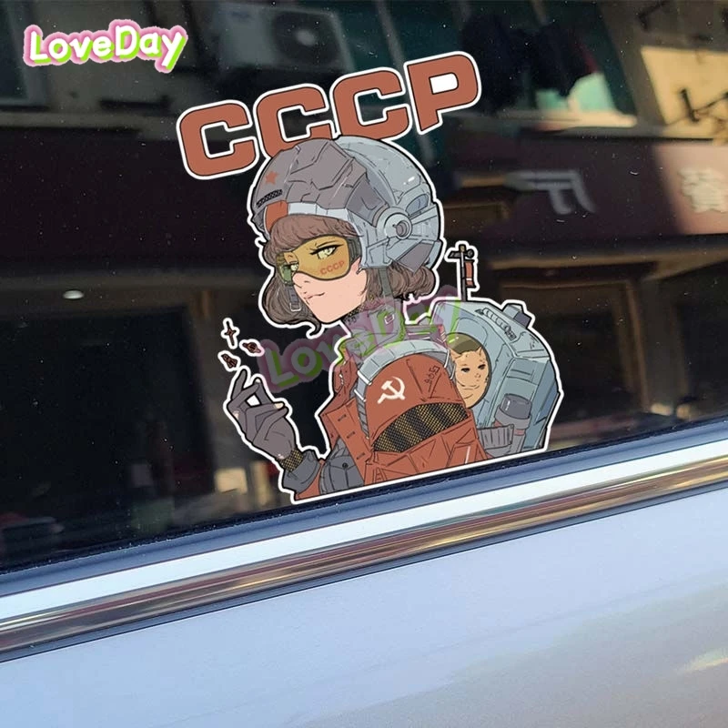 CCCP Soviet Female Astronaut Cartoon Car Sticker Russian Aerospace Personalized Creative Motorcycle Auto Window Decoration Decal