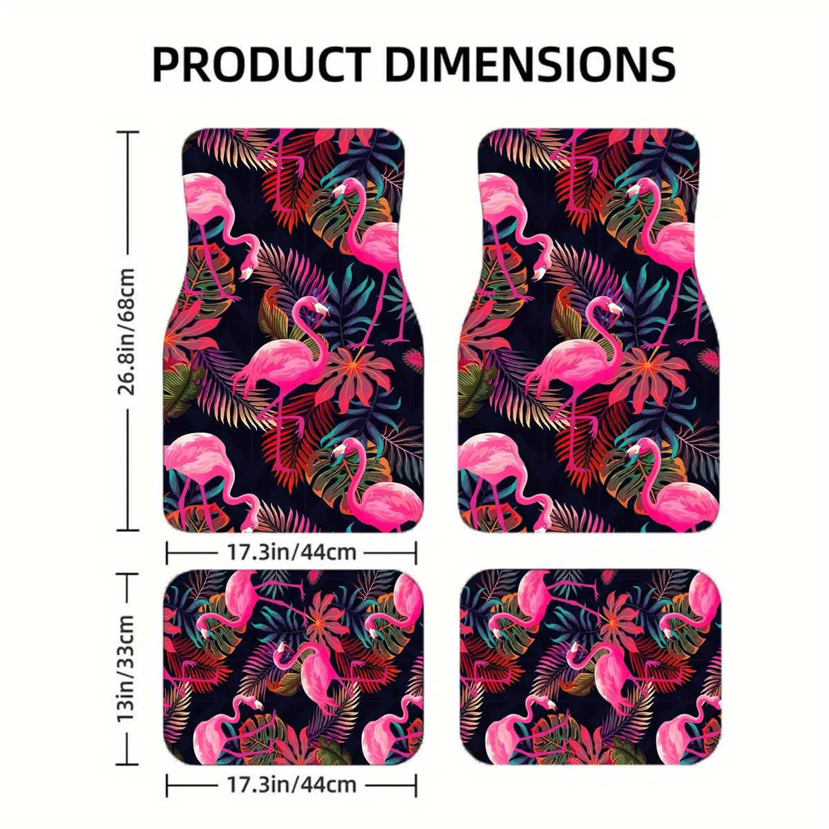 Flamingo Car Floor Mats Set- Durable, Anti-Fouling Auto Carpet Protection For Front& Rear Seats- Fits Most Vehicles 4pcs