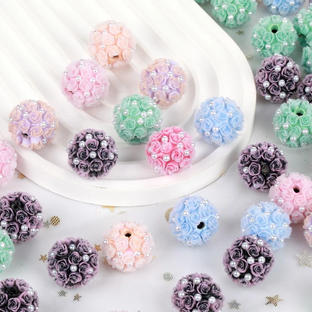 20mm 1/3/5pcs Rose Flower Ball Pearl Lover Polymer Acrylic Beads For Jewelry Making DIY Necklace Bracelets Earring Accessories
