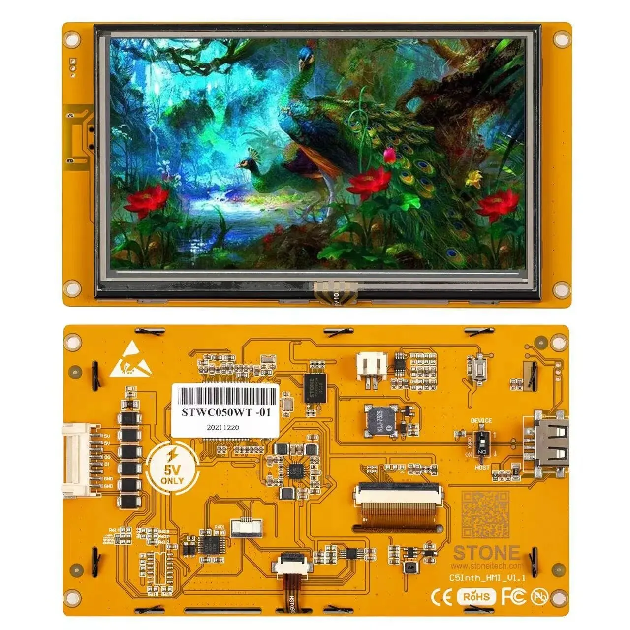 

5" TFT LCD Display 800*480 with 1GHz CPU & Driver & STONE Designer Software Can Be Controlled By Any MCU