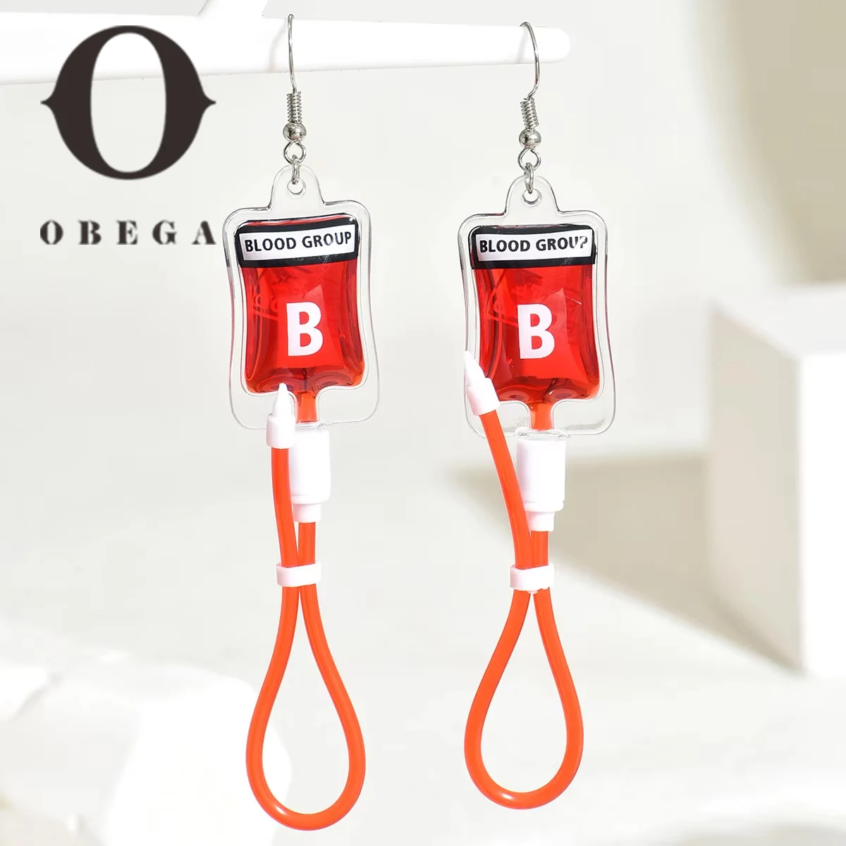 Obega Trendy Blood Bag A B O AB Drop  Earrings For Women Funny Novelty Gothic Vampire Horror Dangle Earrings Statement Jewelry