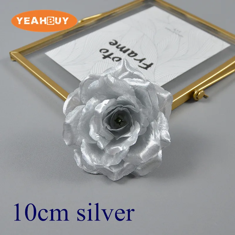 5Pcs Gold Silver Artificial Rose Gerber Carnation Silk Flower Heads For Diy Wedding Home Flowers Bouquet Decoration Flores Decor