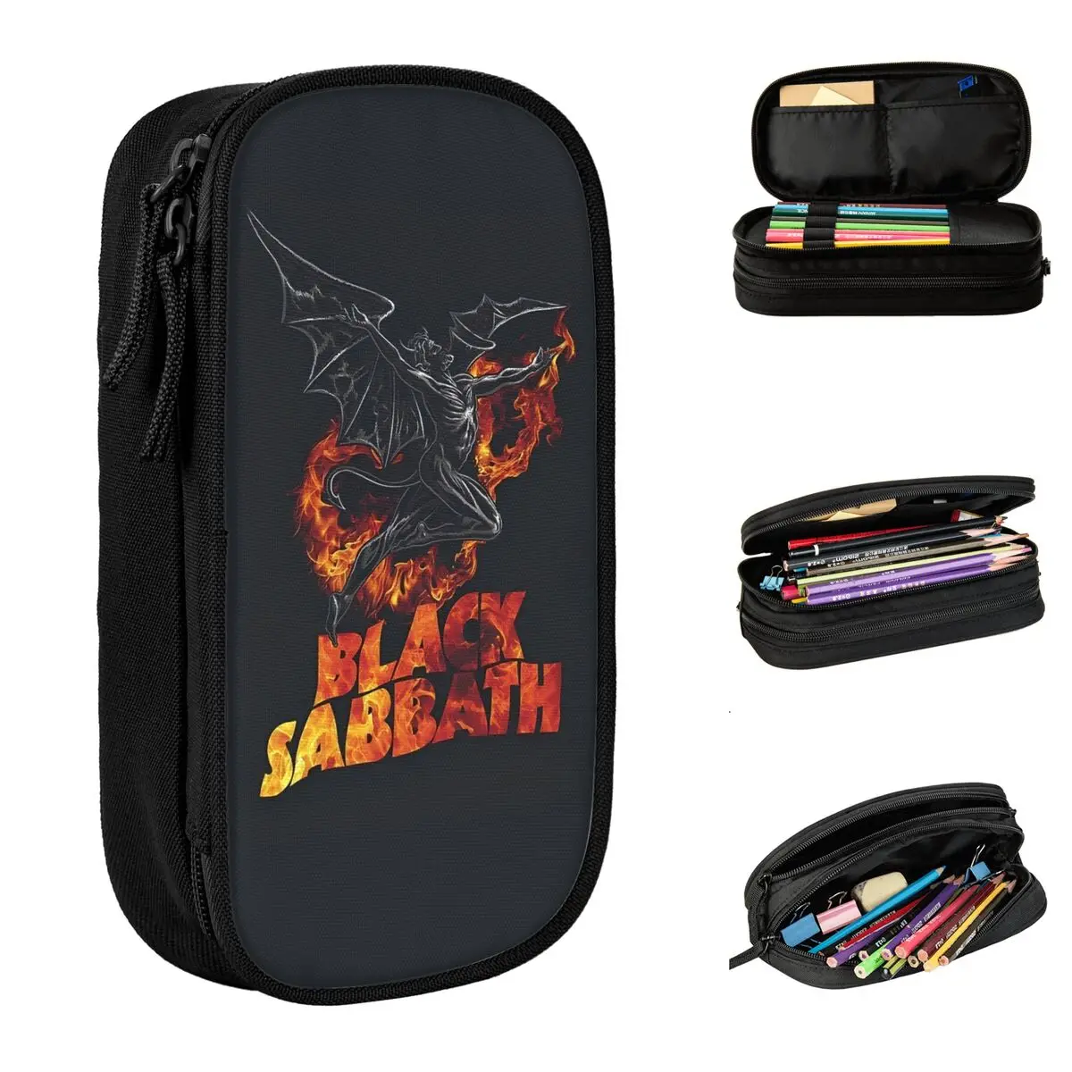 

Черный пенал Sabbath And Ozzy Osbourne Rock Band, пенал для колледжа, двухслойные школьные пеналы для студентов, канцелярские принадлежности